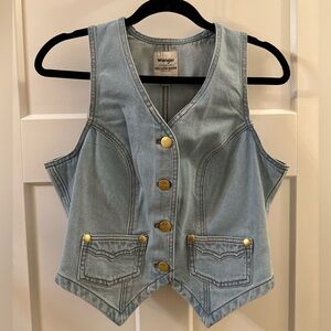 LIKE NEW Wrangler Blue Denim Vest with Gold Accents